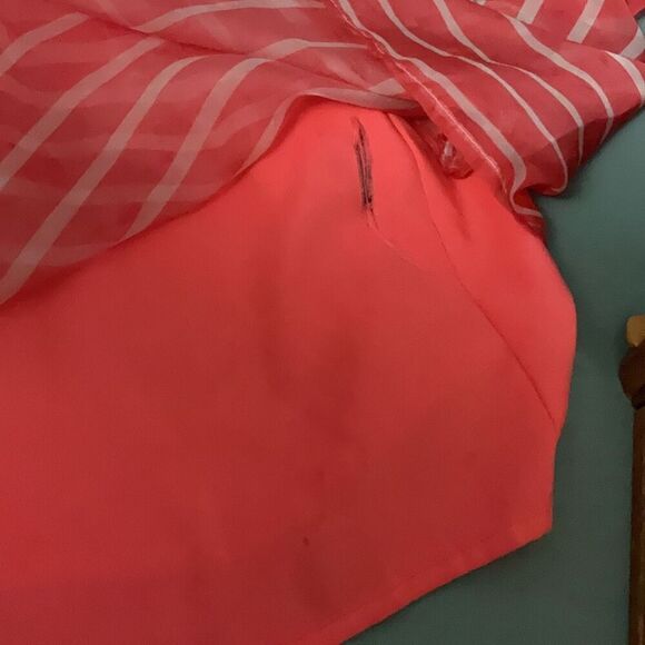 Vince Camuto Orange White Sheer Lined Striped Dress Button Closure Collared 14 - Picture 8 of 8